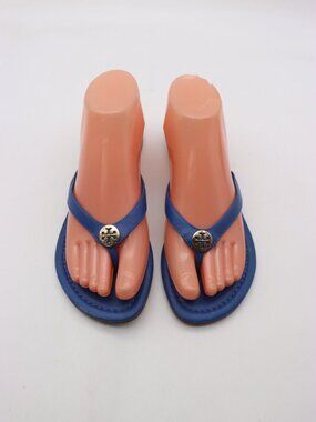Tory Burch Thora Sandals Women's Size 7 Thong Leather Blue Slip On